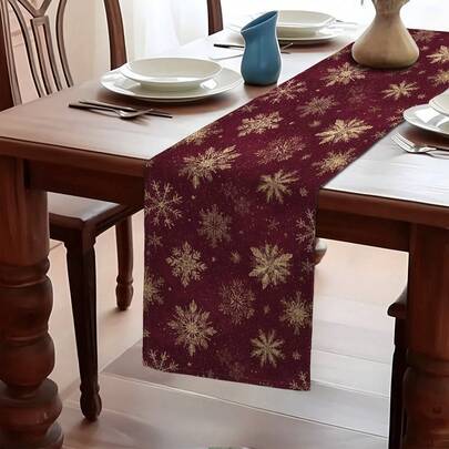 MEMNUN 1/3/5/7件套复古圣诞快乐深红色无缝雪花印花桌旗套装，100%涤纶亚麻质感桌布，圣诞装饰，餐桌装饰，家居装饰，厨房装饰，长方形桌布，适用于厨房、餐桌、家庭聚会装饰，礼品