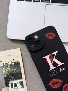 Customized Personalized Signature With Red Lip Pattern Black Soft Full Coverage Selfie Photo Phone Case, Customized Name Phone Case Protective Cover Compatible With Samsung, Redmi, 13 14 15 14C A14 A15 16A A34 A35 A36 A53 A54 A55 A56 S25 S24 S23 S22 S21 S20 Ultra Compatible With IPhone 16 Pro Max - Black - View 4