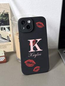 Customized Personalized Signature With Red Lip Pattern Black Soft Full Coverage Selfie Photo Phone Case, Customized Name Phone Case Protective Cover Compatible With Samsung, Redmi, 13 14 15 14C A14 A15 16A A34 A35 A36 A53 A54 A55 A56 S25 S24 S23 S22 S21 S20 Ultra Compatible With IPhone 16 Pro Max - Black - View 3