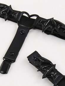 2pcs Women Gothic Style Leg Harness Garter Belt With Bat Wings Decoration And Skirt, Versatile Performance Costume Accessory Halloween Valentine's Day Valentines - 黑色 - 查看 3