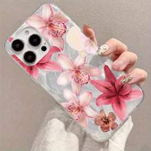 Pink Lily elegant pattern mobile phone case, compatible with iPhone 16 Pro Max/15 Pro Max/14/16 Plus/13 Pro/12/11/X/XR/XS Max anti-drop transparent protective case, high value - transparente - Ver 3