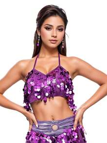 Sequin Fringe Halter Neck Decorative Accessory Set For Festival Rave Party Carnival Dance Performance - Multicolor - View 4