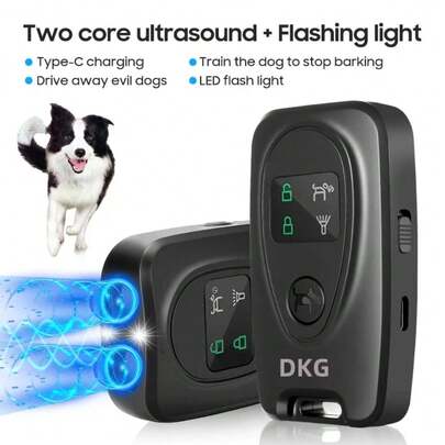 DKG 新款双头高功率驱狗器，手持式动物防吠器，超声波动物驱赶器，内置电池，USB Type-C 可充电，持久耐用，配有挂绳方便携带（本产品不防水）