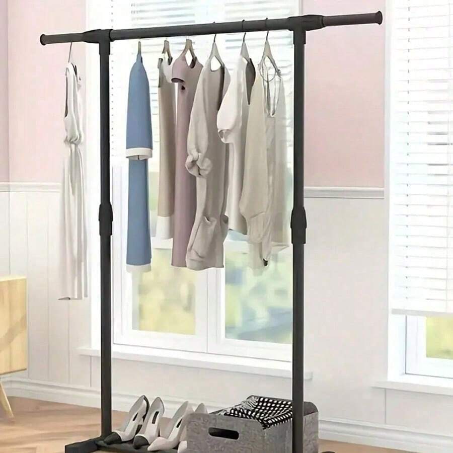 1pc Adjustable Metal Clothes Hanger, Durable Freestanding Drying Rack, Space-Saving Design, Sturdy Load-Bearing Structure, No Electricity Required, Essential Home Organizer, Easy Assembly, Extendable, Garment Storage, Must-Have Drying Rack - Black - View 1