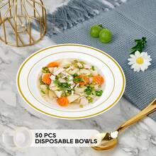100PCS 12oz Disposable Gold Rim Plastic Bowls, Heavy Duty Dessert Salad Serving Bowls, Fancy Tableware For Wedding, Valentine's Day, Birthday Parties & Banquet Events - Gold - View 9