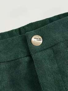 Women's Elegant Solid Color Corduroy Wide Leg Pants, Casual Versatile Trousers, Suitable For Work Attire Or Daily Outings, Essential For Spring/Autumn/Winter Outings And Dates, With Green Pockets, Zipper And Buttons