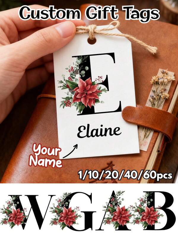 1/10/20/40/60PCS Favor Tags With Flowers,From A-Z Letter&Name Personalized Gift Tags , Create Your Own Custom Gift Tags,Text, Name,Custom Gift, Choose Your Floral Design, Fonts, Letter And Font Color - Personalized Favor Tags,Custom Wedding Favor Tags | Personalized Thank You Tags | Gift Tags For Wedding, Bridal Shower, Birthday Party Favors, Personlized Mini Wedding Favor Tags Custom Name Tags Party Decor