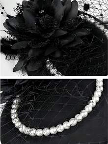 1 件装女士小礼帽，药盒帽，20 年代、30 年代、50 年代复古风格，圆顶礼帽，花朵面纱，适合婚礼、茶会等场合，迷你礼帽，德比帽，迷你小礼帽，迷你高顶礼帽 - 黑色 - 查看 4