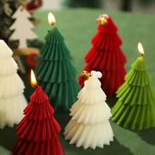 1pc 4-Tier Christmas Tree Shaped Candle, Scented Candle Decor For Birthday Party, Home Tabletop, Large/Medium/Small Size Candle, Holiday Gift - Multicolor - View 4