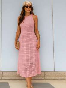 Lace Flared Dress, Beachwear, Elegance. - 粉色 - 查看 1