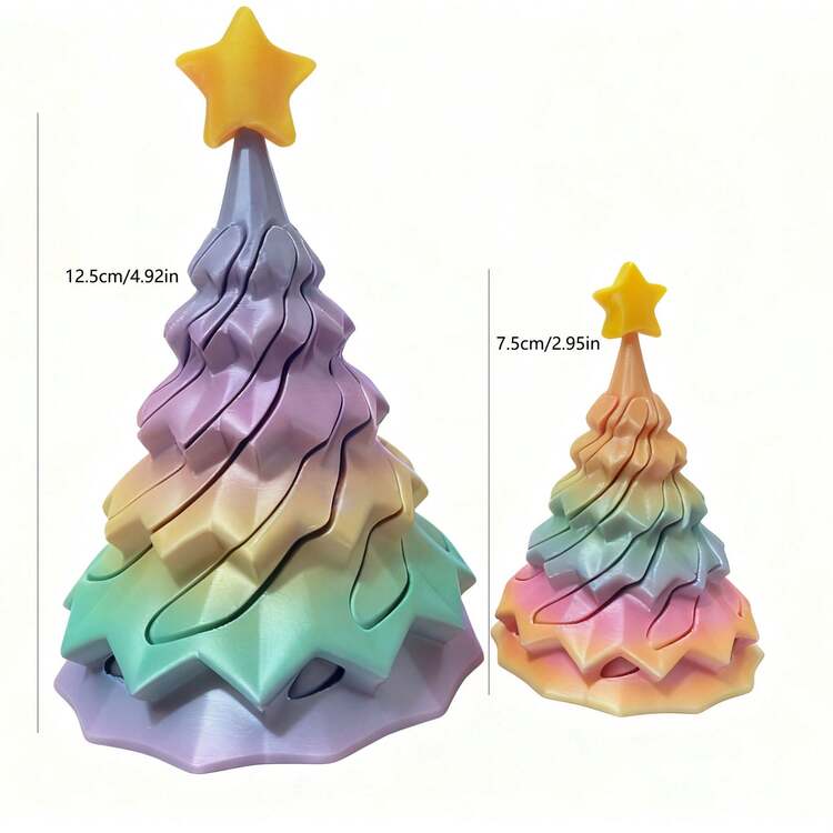 1个2025新款3D打印旋转圣诞树指尖玩具，彩色圣诞树造型，家居装饰，减压玩具，创意工艺品，生日、圣诞节、万圣节完美礼物 - 彩色 - 查看 3