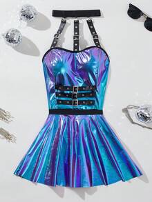 Set de 2 piezas Body con falda, conjunto de ropa de dormir para mujer, conjunto de pijama elegante y grácil, conjunto de lencería sexy, conjunto de ropa interior para mujer, moldeable, conjunto de ropa para dama - Multicolor - Ver 2