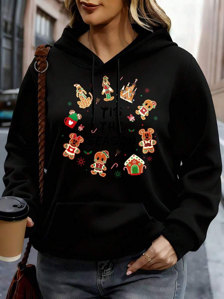 Disney Hoodie White Gingerbread Mickey Mouse Christmas Print Tis The Season Holiday Wear - 黑色 - 查看 1