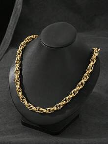 1pc 11mm Stainless Steel Diamond Textured Handmade Braided Couple Necklace, New European And American High-End Hiphop Niche Couple Necklace