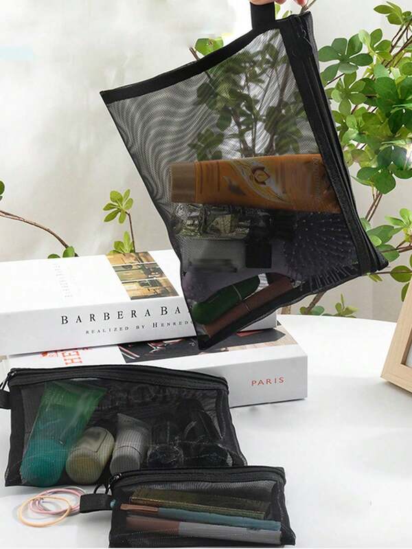 1 حقيبة مستحضرات تجميل كبيرة السعة من الشبكة المنفذة للهواء، حقيبة سفر للمستحضرات التجميلية، حقيبة تخزين مستحضرات التجميل لتنظيم المستلزمات اليومية، حقيبة مستحضرات تجميل، حقيبة العناية بالبشرة، حقيبة مستلزمات الحمام