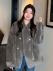 Elegant Winter Women Coat Fashion Grey Fuzzy Coats Chic Party Prom Fluffy Fur Jackets Long Sleeve Fur Jacket Female New Streetwear Going Out Tops With Pocket Warm Thick Halloween Christmas New Year Clothes Thanksgiving Outfit