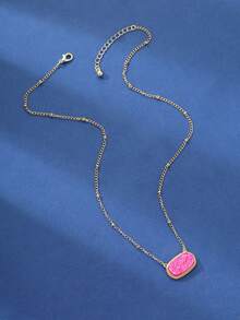 1pc Oval Design Pendant Necklace, Copper, Fashionable Everyday Wear For Women