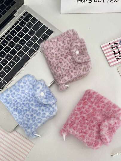 1 件装 时尚豹纹图案零钱包 多功能柔软毛绒零钱包 可折叠零钱包 可爱蓝牙耳机收纳包 多口袋卡包 粉色豹纹图案身份证收纳袋 少女银行卡收纳袋 便携式零钱包 钥匙包 带钥匙扣 拉链口红袋