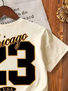 Áo thun cổ tròn tay ngắn in chữ cho bé trai, đa năng, thoải mái - Màu be - Xem 7