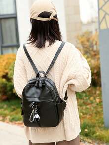 Fashion Pu Leather Backpack For Women - Water-Resistant Casual Daypack With Adjustable Straps, Sewing Thread Design, Polyester Lining, Daily Commute And Travel Bag With Zipper Closure