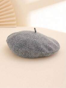 1pc Ladies' Solid Color Knit Elegant Beret With Smooth Surface, Japanese Style, Suitable Daily Wear And Shopping Vintage Casual - 深石楠灰 - 查看 4