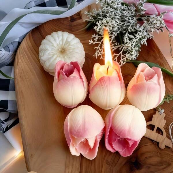 3pcs Tulip 3D Floral Silicone Candle Molds, Handmade Candle, Soap, Resin Clay, Plaster Casting Molds, Bouquet Style Home Decor, Suitable For Birthday, Valentine's Day, Mother's Day, Christmas, Wedding And Other Holidays
