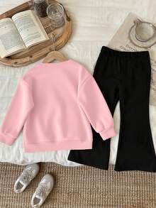 两件套女童清新甜美雏菊印花休闲套装，柔软舒适，适合春秋季日常上学穿着。 - 粉色 - 查看 2