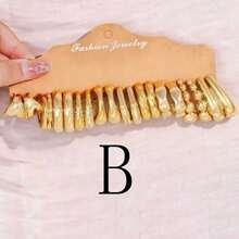 10/40对欧美优雅UV镀金耳环套装，女士款，包含几何、大圆环、小圆环、心形和光滑设计——复古时尚宣言珠宝，复古简约和西部波西米亚风格配饰 - 金色40對 - 查看 8