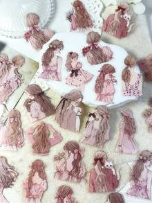 30 pièces/paquet Autocollants silhouette de fille vintage, autocollants décoratifs pour scrapbooking, journal, album photo, fournitures scolaires DIY - Multicolore - Voir 15