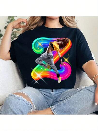 Camiseta de baile Zumba para mujeres, con grafiti neón, ideal para entrenamiento en el gimnasio, cardio y clases de baile.Diseño gráfico 'Siempre bailo', número 9.
