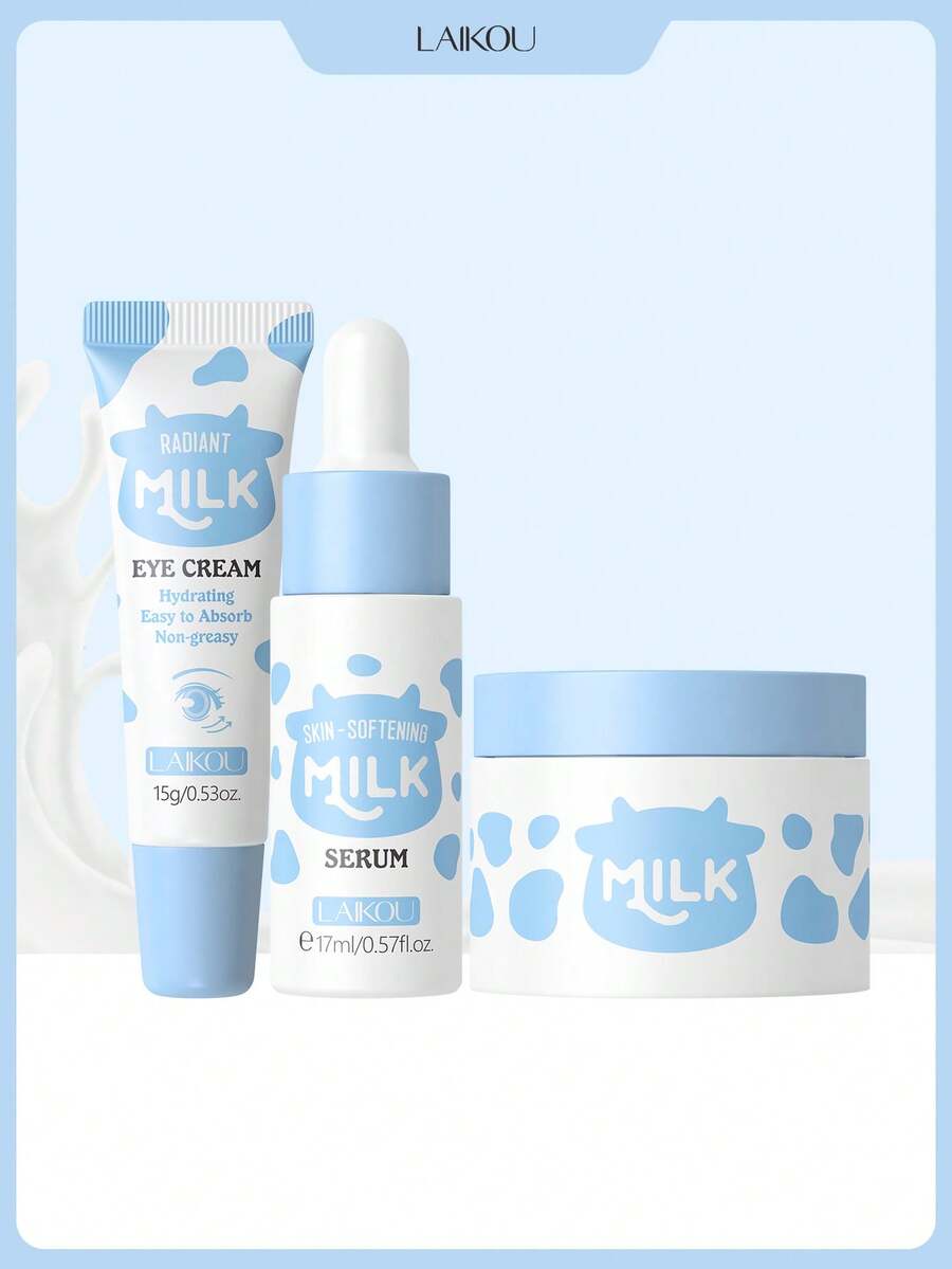 1 Set Moisturizing LAIKOU Milk Glowing Skincare Set ,Milk Radiant Eye Cream 15g & Milk Skin-Softening Serum 17ml& Milk Moisturizing Cream 25g,For Women, Mom, Wife, Sister, Teen, Girl Friend For Travel, Camping, Hiking, Climbing, Outdoor