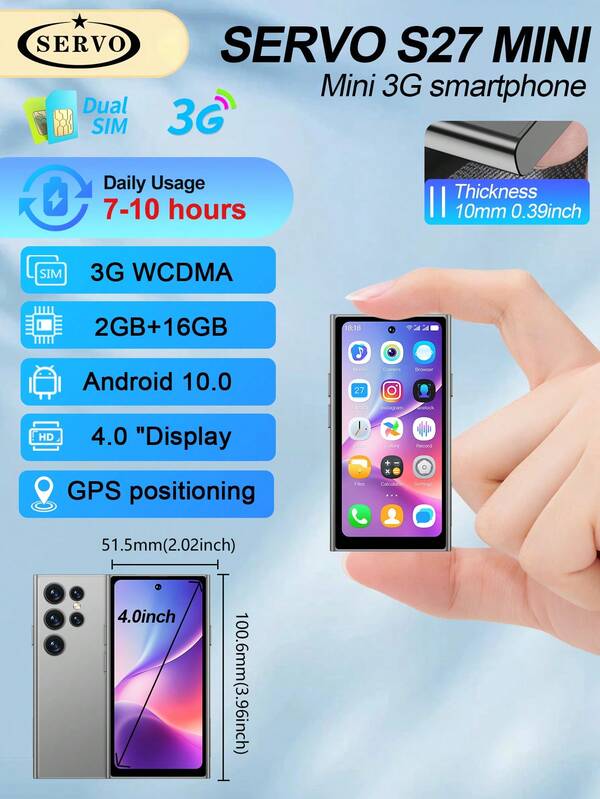 SERVO 2025 Colecție Nouă Mini Smartphone Android 10.0 Dual SIM Ecran 4.0 Inch 5MP + 2MP și 2GB + 16GB 3G WCDMA Ecran Mic Telefon Mobil