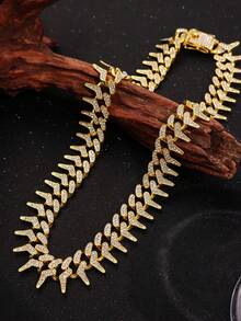 1件时尚前卫奢华朋克摇滚水晶镶嵌项链，男士百搭配饰，适合派对、音乐节、休闲穿着