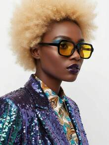 1 Pair Y2K Fashion Square Yellow Lens Glasses - Yellow - View 2