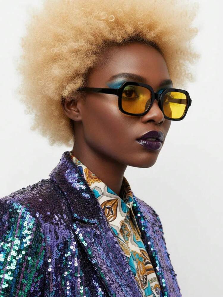 1 Pair Y2K Fashion Square Yellow Lens Glasses | SHEIN