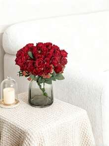 1/80 pièces Bouquet de roses en soie avec fruits en mousse artificielle, convient pour la décoration d'automne, le bouquet de mariée de la Saint-Valentin, le vase de mariage, la maison, le restaurant, la décoration de chambre, les fêtes, les anniversaires, la décoration de jardin extérieur - Rouge - Voir 8