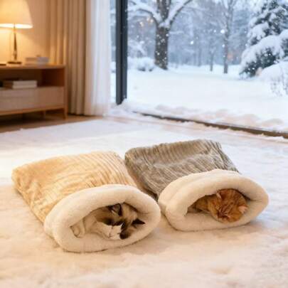 One Cat Sleeping Bag (Single Piece) – This Semi-Enclosed Plush Sleeping Bag Comes In Multiple Styles And Colors. It Provides The Well-Deserved Comfort For Your Cat, Creates A Comfortable & Warm Den For Your Beloved Pet, And Keeps Your Cat Surrounded By Warmth, Safety & Joy All Year Long.