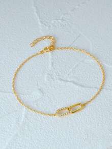 1条925纯银经典双扣立方氧化锆手链，女士日常、派对、生日佩戴 - 金色 - 查看 10