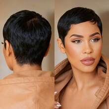 Stylish Layered Short Pixie Cut Wig Human Hair Remy Peruvian Human Hair Wig Rose Net Full Machine Made Natural Black Colored Wig Human Hair  Holiday Wear Party Wear Music Festival Mother's Day Carnival Valentine's Day Halloween All Saints' Day Christmas Day Cosplay Spring Summer Autumn Winter Local Warehouse Wear And GO New Product Discounts Wigs For Black Women Casual Elegant Preppy Business Modest Romantic Glamorous Vintage Street Sporty Cute Royal Simple Vacation Daily Holiday - Natural Black - 查看 1