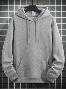 男士纯色落肩长袖抽绳口袋休闲连帽衫，适合秋冬季和返校季穿着 | 建议叠穿