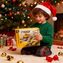 135件套儿童赛车轨道搭建玩具套装，包含工程卡车和赛车玩具，灵活的工程道路，电池供电（36V及以下），适合3-12岁男孩女孩，电动轨道赛车玩具，可连接轨道，非常适合作为圣诞节、复活节、万圣节、新年、生日礼物，不含电池