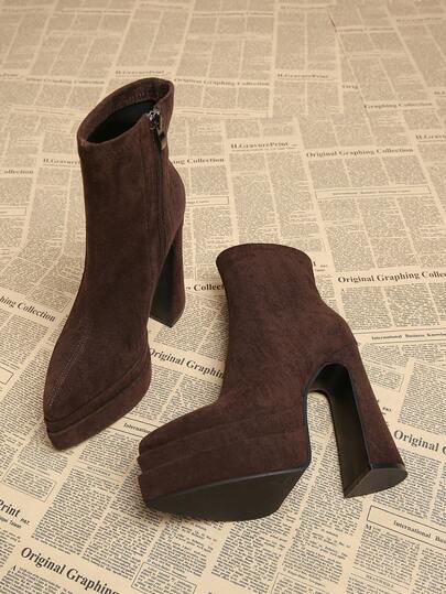 2026 Spring/Autumn New Elegant Black & Brown European Style Boots, Thick Heel Super High Heel Pointed Toe Women's Short Boots, Fashion