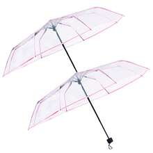1 buc Umbrelă pliabilă transparentă drăguță, Umbrelă de călătorie portabilă și impermeabilă, Echipament romantic de ploaie, Design transparent drăguț, Roz/Transparent/Negru, Deschidere manuală, Portabilă, Ax impermeabil, Umbrelă de călătorie