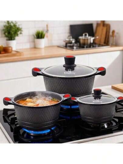 6pcs Aluminum Alloy Cookware Set - Marble Non-Stick Coating, Compatible With All Stoves