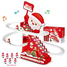 电动圣诞老人滑梯攀爬玩具，带自动楼梯 - LED灯光音乐动态游戏套装，红色圣诞滚筒滑梯带楼梯，室内/适合男孩女孩玩耍，节日派对游戏，结构坚固，易于组装，是促进儿童活跃玩耍和运动技能发展的理想圣诞礼物