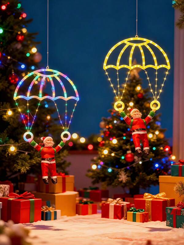 1 pièce Lumière de parachute du Père Noël pour Noël, design créatif du parachute du Père Noël, alimenté par USB, 8 modes d'éclairage peuvent être contrôlés à distance. Convient pour la décoration d'hiver et de Noël. Peut être utilisé pour la décoration du sapin de Noël, du salon, de la chambre, de la salle à manger, de la décoration murale et de la vitrine de magasin, de la décoration du porche extérieur, de beaux accessoires photo, de l'éclairage d'ambiance pour les fêtes de Noël, un cadeau de Noël raffiné.