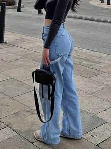 Y2K宽松蓝色工装牛仔裤度假女休闲水洗阔腿牛仔裤性感街头牛仔裤，2026春夏款 - 淺色水洗藍 - 查看 8