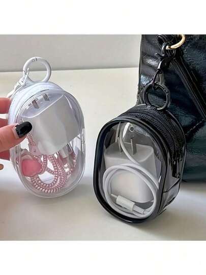 New Transparent Organizer, Portable Travel Storage Box, With Keychain, Suitable Daily Use And Travel