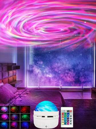 1 pieza Lámpara de proyección LED, patrones multicolores con control remoto, proyector de galaxia y estrellas, luz nocturna para dormitorio, proyector de olas de agua, proyector de estrellas, cine en casa, techo, decoración de regalo de Navidad, regalo de San Valentín, camping, decoración de boda, luz nocturna romántica