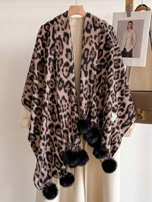 1 Stück Vintage Leopard Muster Jacquard Kunstkaschmir Schal, modischer vielseitiger warmer flauschiger Schal/Umhang für den täglichen Gebrauch für Frauen